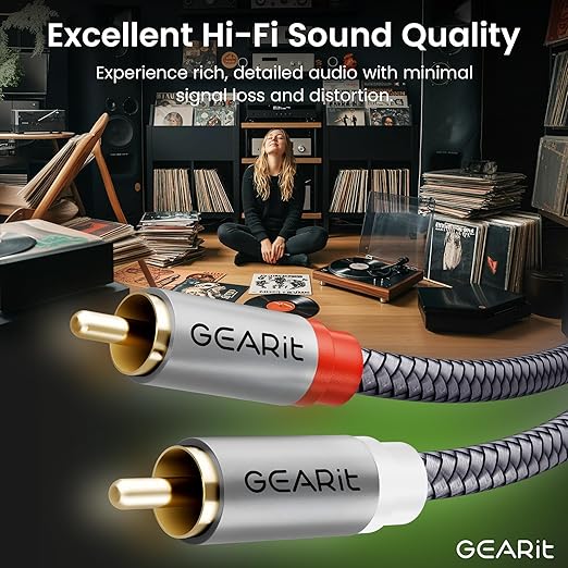 GEARit RCA Cable (3.3FT) 2RCA Male to 2RCA Male Stereo Audio Cables Shielded Braided RCA Stereo Cable for Home Theater, HDTV, Amplifiers, Hi-Fi Systems, Car Audio, Speakers, 3.3 Feet