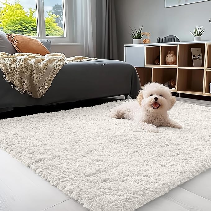 OLANLY 4x4 Machine Washable Accent Rug, Soft Fluffy Shaggy Area Rug by OLANLY