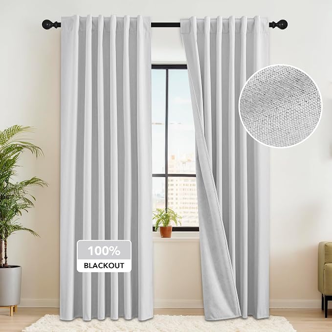 RYB HOME 100% Blackout Flax Linen Curtains 90 inches Long, Rod Pocket & Back by RYBHOME