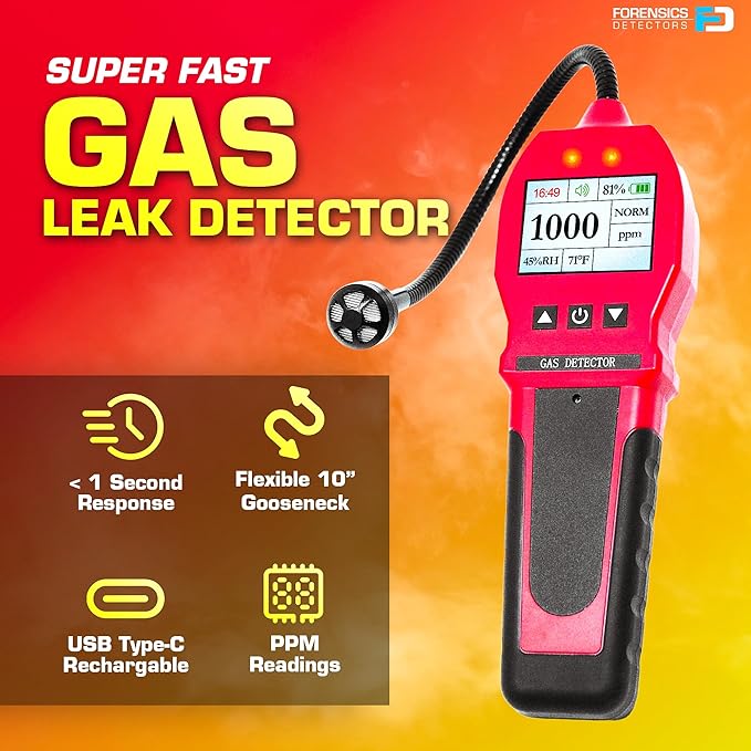 Gas Leak Detector by Forensics | 0-10,000ppm | Natural Gas, Propane, Methane & Combustibles | Super Fast 1 Second Response