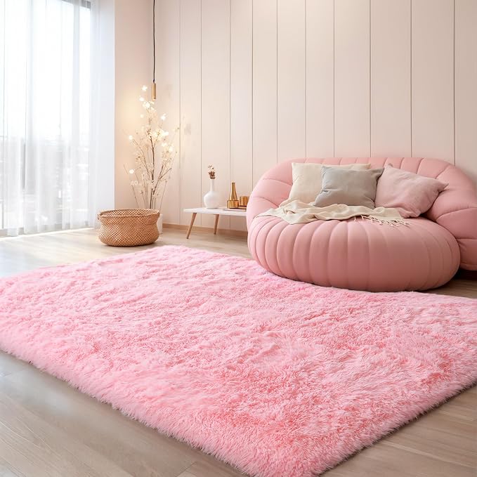 KICHOWUA 5x8 Thick Pink Fluffy Shag Rug - Image 8