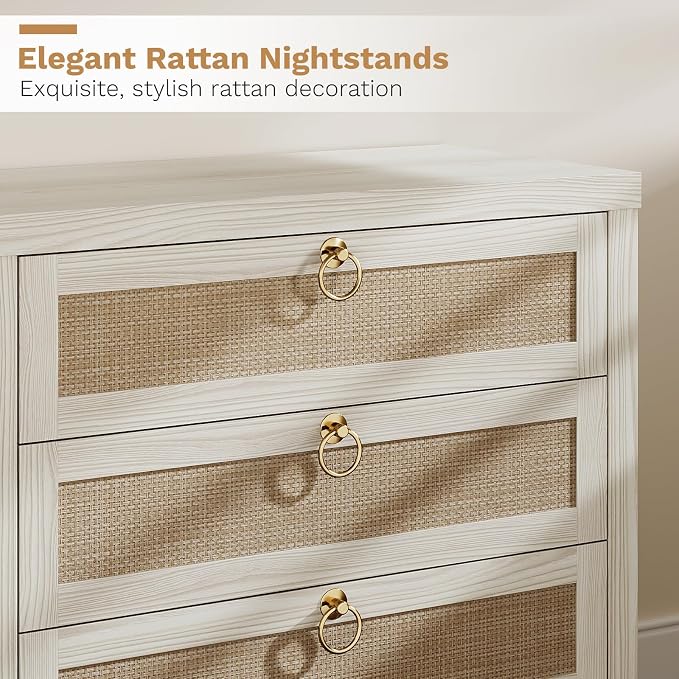 Eclatara Large Rattan Night Stand Set of 2 Boho Nightstand - Image 4