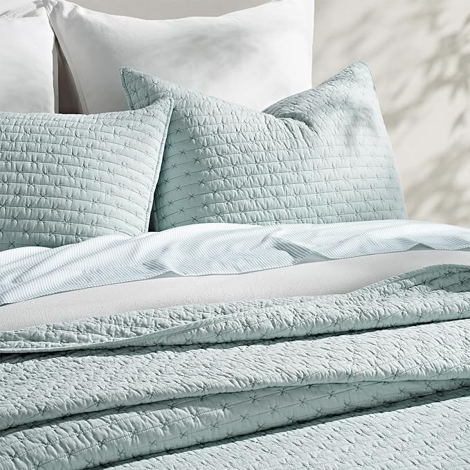 100% Cotton Cross Stitch 3-Piece Quilt Set, Seafoam Aqua | 100% Cotton - Image 5