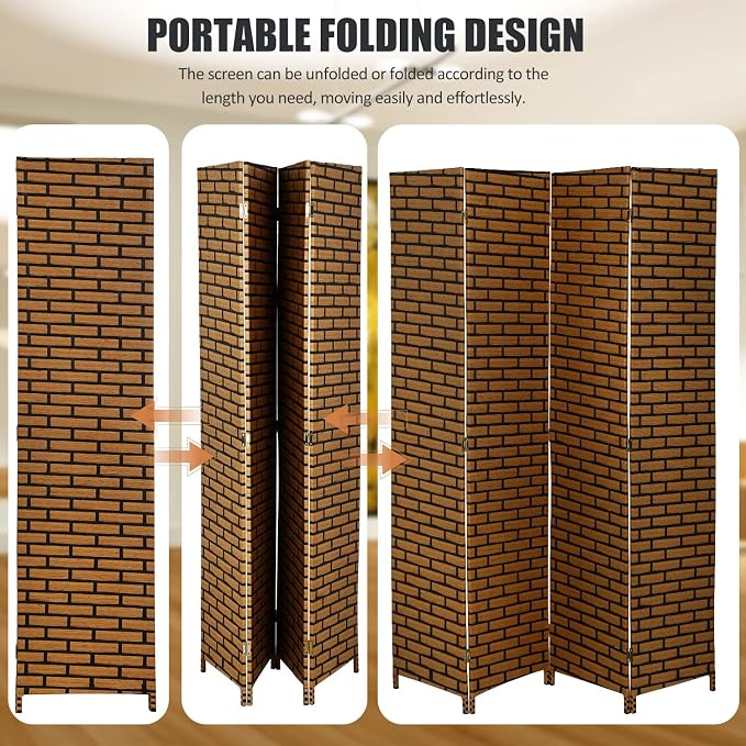 Room Divider, 4 Panels 6FT Folding Privacy Screen Room Divider Wall Wood Mesh - Image 4