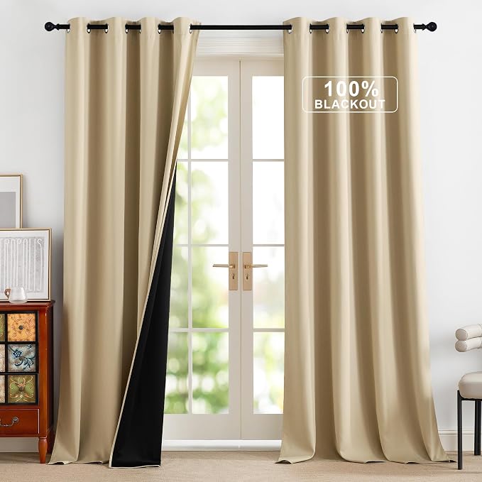 NICETOWN Biscotti Beige 100% Blackout Curtains 90 inch Long by NICETOWN