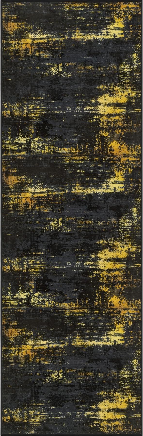 2.6x14 Washable Runner Rug:Modern Abstract Soft Carpet Black Gold | by FXRHLP