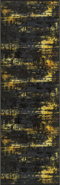 2x5 Washable Runner Rug：Modern Abstract Soft Carpet Black Gold | by FXRHLP