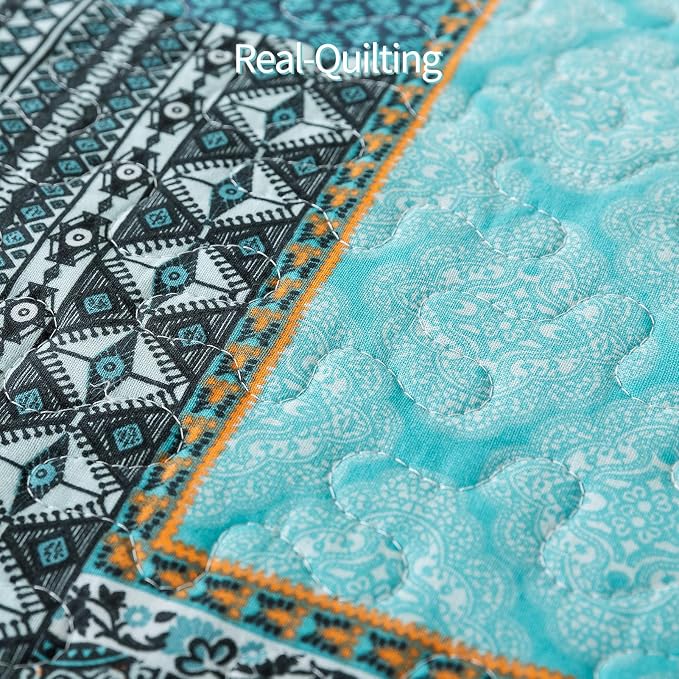 BEDIFANY Cotton Queen Size Quilt, Lightweight Bedspread Queen Size | Teal - Image 5