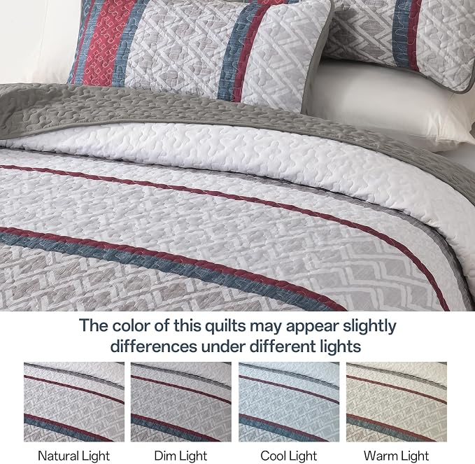 Dinjoy Boho Quilt Set King, Striped Bedspread King Size - Image 7