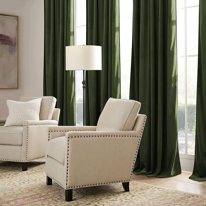 RYB HOME Olive Green Velvet Blackout Curtains 84 inches Long - Image 7
