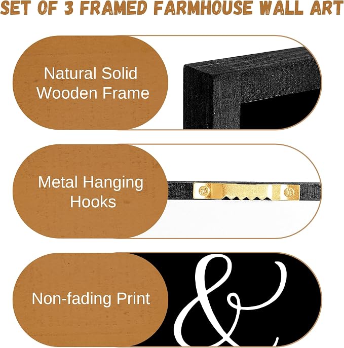 Houmury Set of 3 Framed Wall Decor Farmhouse Wall Art You & Me Always and - Image 6