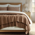 100% Cotton Cross Stitch 3-Piece Quilt Set, Camel Brown | 100% Cotton, Elegant by EVERGRACEHOME