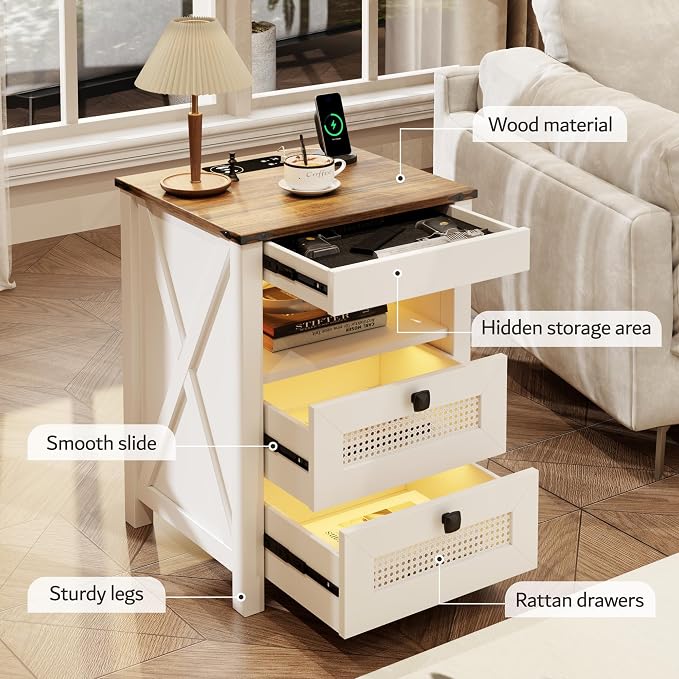 LED Nightstand with Gun Drawer & Charging Station | Human Sensor Lights - Image 6