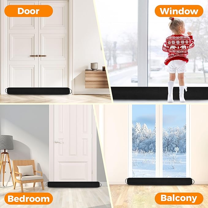 TORRAMI Under Door Draft Stoppers 30 Inch, Heavy Triangle Stop Draft Block Cold Air/Wind/Breeze Noise Blocker Door Sweeps Weather Stripping Bottom Seal Black