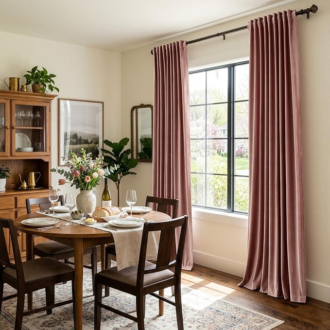 Dusty Pink Velvet Curtains 120 inch Long - Image 3