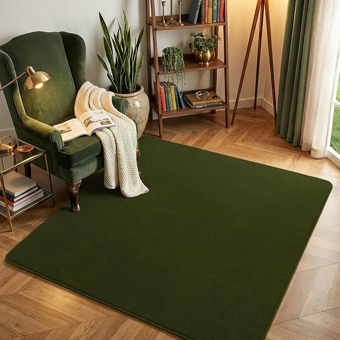 4x4 Square Area Rug for Bedroom Living Room, Olive Green Fluffy Rug | Thickened by AmeareaDirect