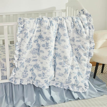 Brandream Boho Bohemian Girl Boy Baby Nursery Crib Bed Skirt Dust Ruffle - Neutral Solid Color Light Blue Farmhouse Chic 100% Percale Cotton Ruffle