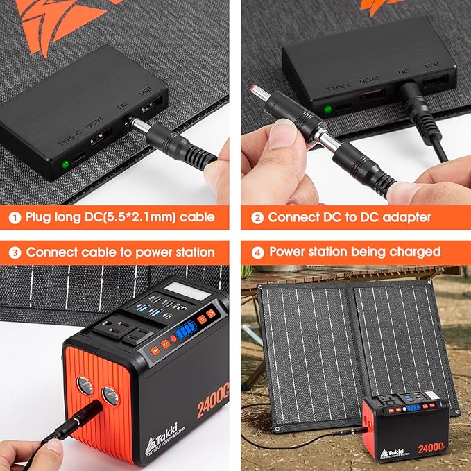Takki Solar Generator 120W Peak Portable Power Station with 21W Solar Panel 88.8Wh Battery Power Bank with 110V AC Outlet for Camping RV Tent Home Outages Emergency