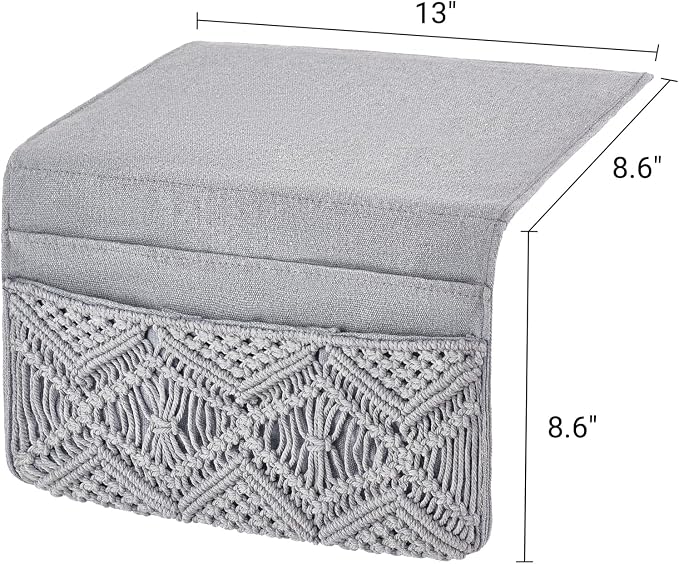 Mkono Macrame Bedside Caddy, Boho Bed Storage Organizer, 4 Pockets Grey | Dorm - Image 5
