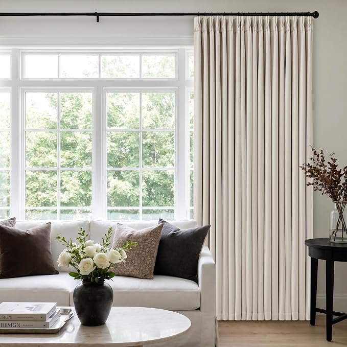 60 Inch Wide Pinch Pleated 100% Blackout Curtains 108 Inches Long, Natural | by Twodrapes