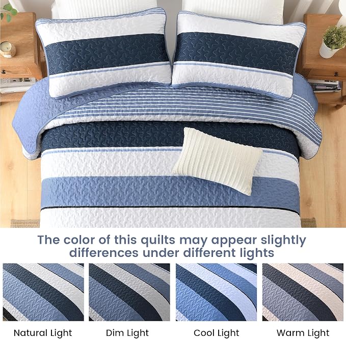 Dinjoy Queen Boho Striped Quilt Set, Breathable All-Season, 3-Piece Set Fits - Image 6