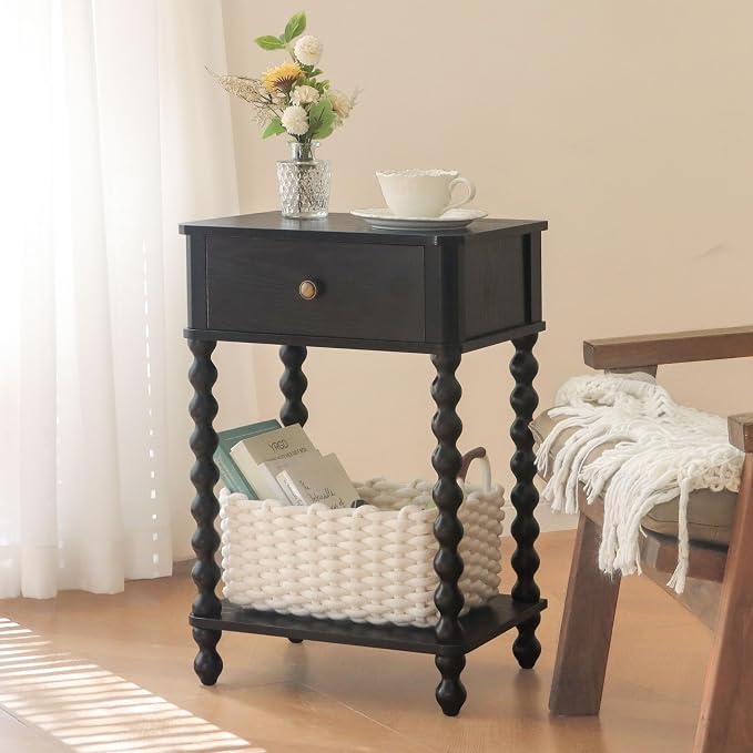 AWASEN Black Nightstand, Bedroom Side Table - Image 2