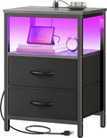 Huuger Night Stand with Charger Station and LED Lights, 2 Drawer Nightstand | by Huuger