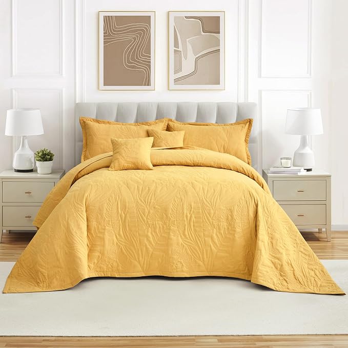 HZ & HY Oversized Queen Bedspreads, Honey Gold | Generous Coverage, 5-Piece by HZHY