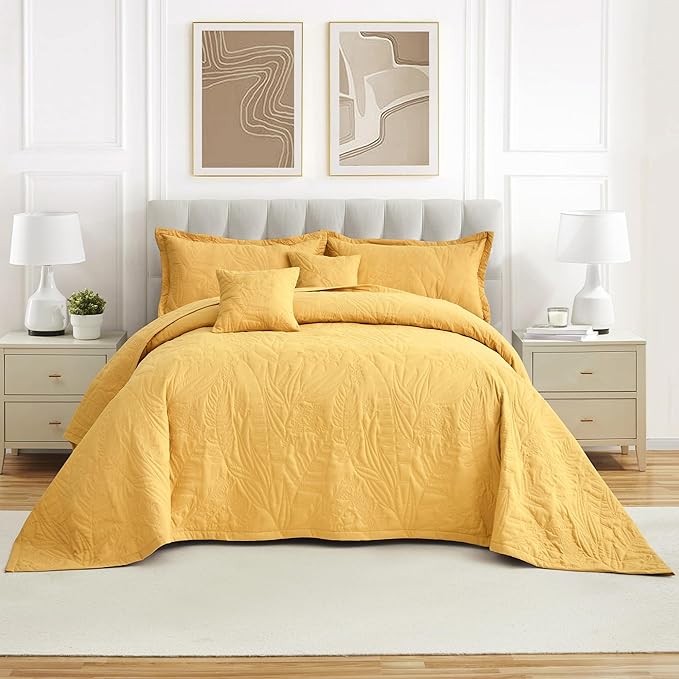 HZ & HY Oversized King Bedspreads 128x120, Honey Gold | Extra Wide Coverage by HZHY