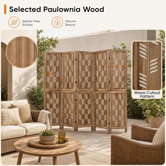 GIANTEX 6 Panel Folding Room Divider, Wood Privacy Screen - Image 6