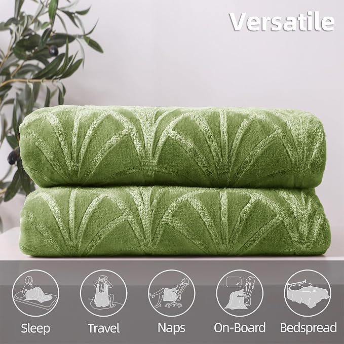 Whale Flotilla Soft Flannel Fleece King Size Bed Blanket, Olive Green | Cozy - Image 7