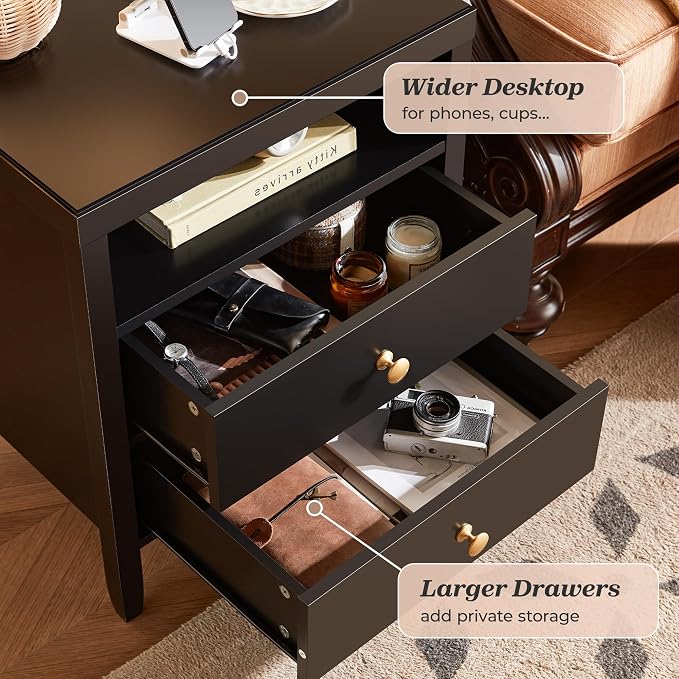 Huuger Nightstand with Charging Station, Bedside Table with Storage, Modern - Image 6