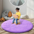 Purple Round Shag Area Rug for Bedroom, Washable Fuzzy Carpet for Room Boys by Junhejiamei