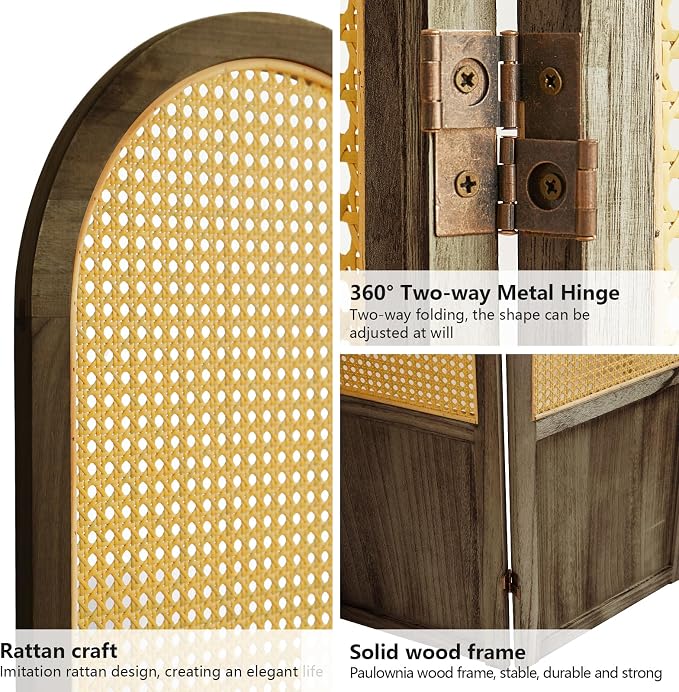 Rattan Room Divider, 4 Panel Folding Room Screen Divider, Foldable Room - Image 5