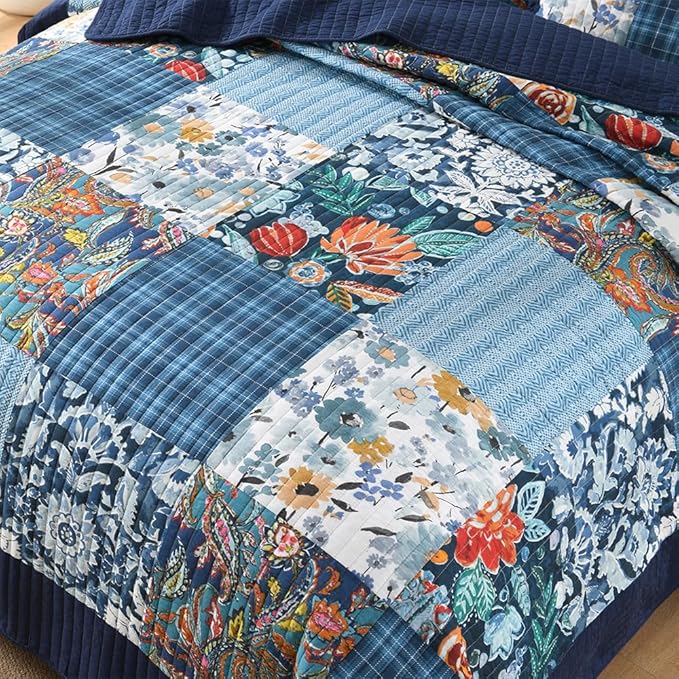 Autumn Dream Cotton Bedspread Blue Bedding Quilt Sets, King Size | 100% Cotton - Image 5