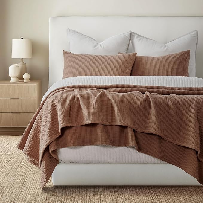 EVERGRACEHOME Cotton Gauze Matelassé Coverlet, Queen Size, Terracotta Clay | - Image 6