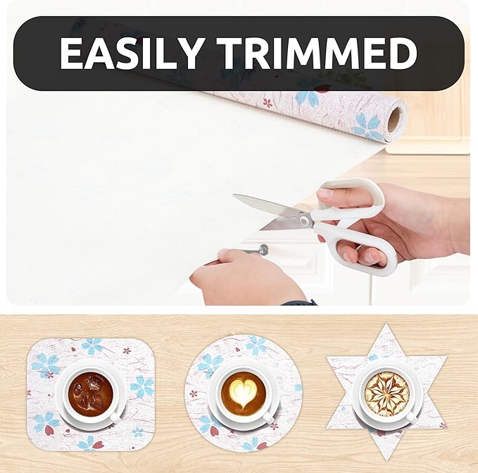 RAY STAR 12X120 Inch Shelf Liner for Kitchen Cabinets, Non-Adhesive Cabinet Liner Washable, PVC Drawer Liner for Dresser Non-Slip Bathroom (Blue-Floral)(5 Roll)