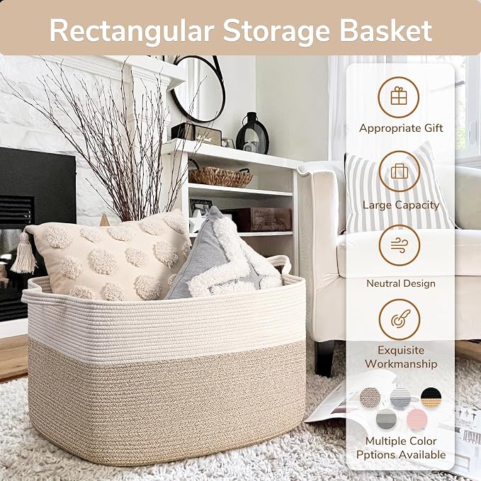 Goodpick 85L Large Woven Rope Blanket Basket, Toys & Clothes, Nursery & Bedroom - Image 7