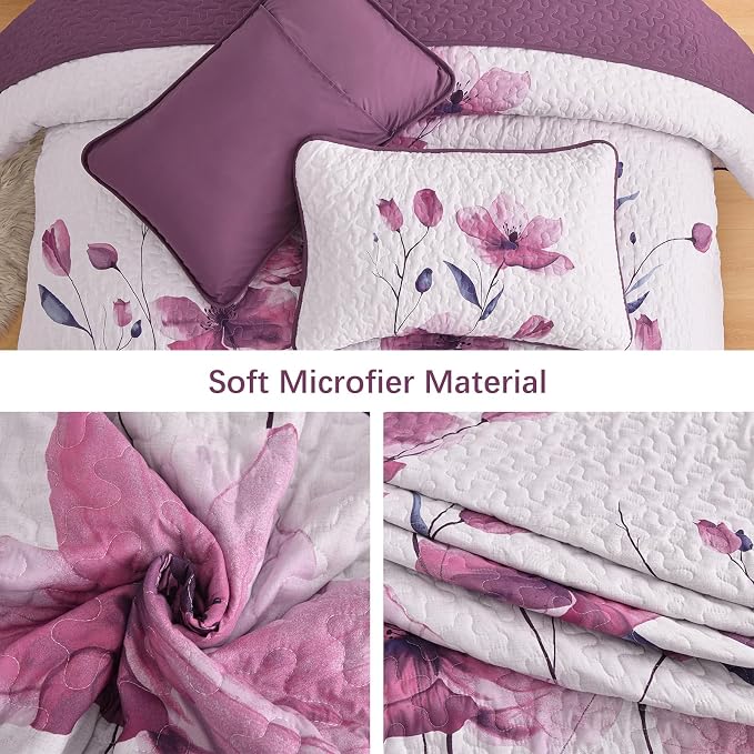 Mybedsoul Floral Quilt Set Queen Size, 3 Pieces Rose Pink Bedspread Coverlet Set - Image 5
