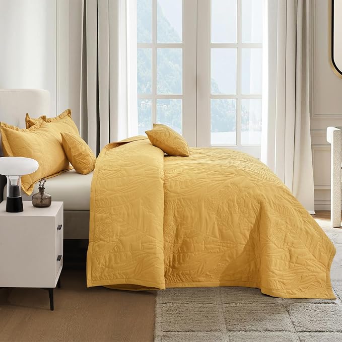 HZ & HY Oversized Queen Bedspreads, Honey Gold | Generous Coverage, 5-Piece - Image 4