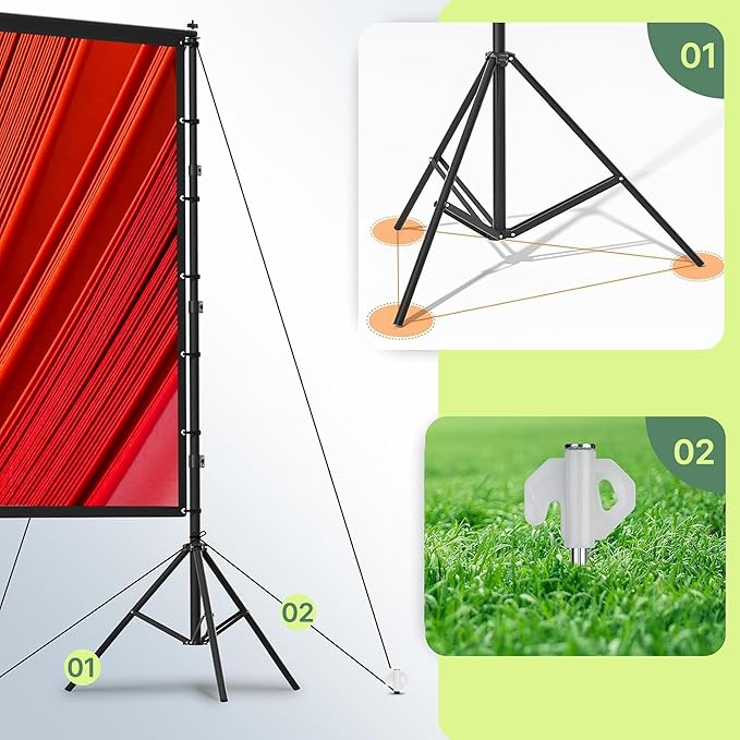 AAJK 100in Projector Screen with Stand,Portable 16:9 4K HD Indoor Outdoor Projection Screen with Wrinkle-Free Design, Ideal for Home Theater and Backyard Cinema – Includes Carry Bag