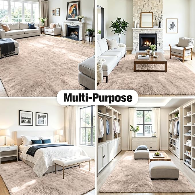 6x9 Fluffy Area Rug for Living Room: Soft Non-Slip Beige Bedroom Carpet | Ultra - Image 9