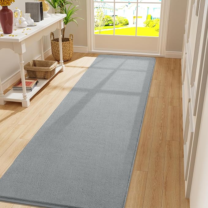 Modern Soft Hallway Runner Rug, 2x10 Feet Washable Long Runner Rugs | Grey - Image 9