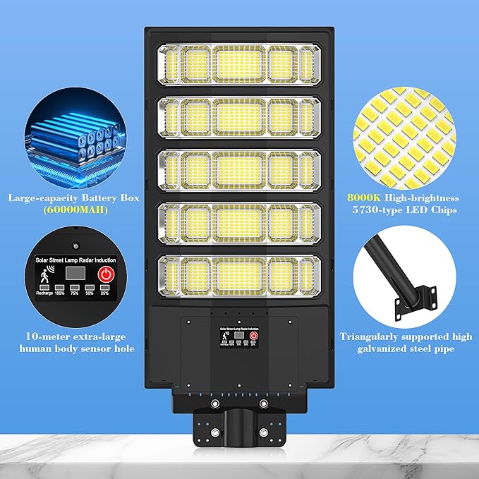 OKPRO Solar Street Lights Outdoor,10000W Solar Lights Outdoor Waterproof with Motion Sensor, IP66 Solar Security Flood Lights for Yard, Pathway, Parking Lot - 350° Wide Angle & Remote Control Included