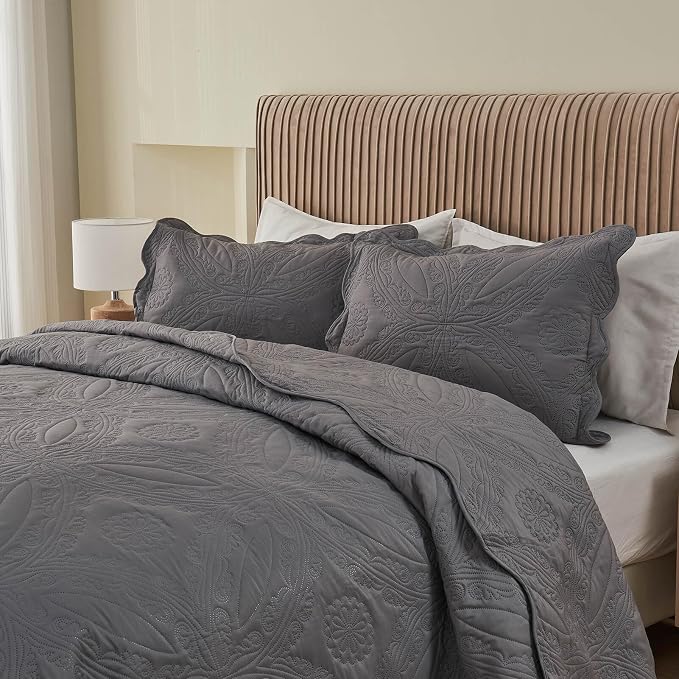 Kingnex Oversized King Bedspreads 128x120 Ultrasonic Quilted Dark Grey | Extra - Image 7