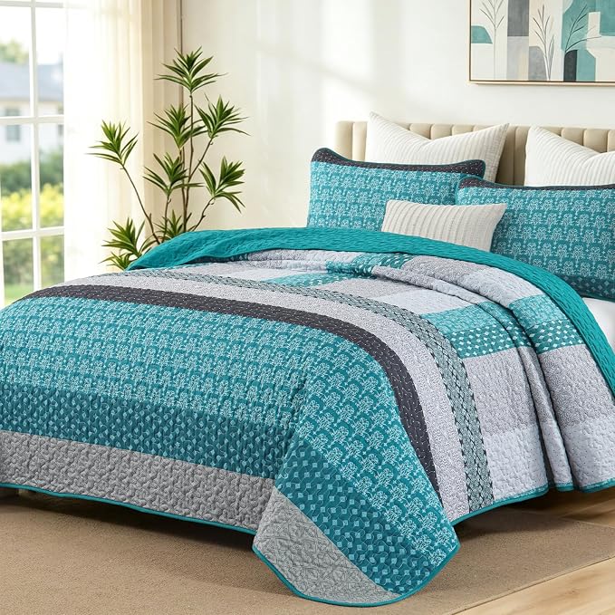 WONGS BEDDING Stripe Quilt Set, Breathable All-Season Coverlet by WONGSBEDDING