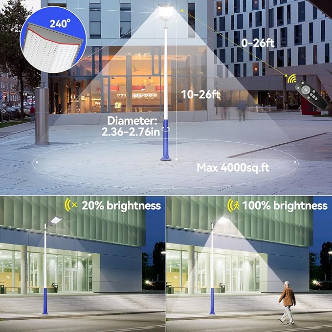10500W Solar Street Lights Outdoor, 2PCS 650000LM 7000K Solar Parking Lot Lights Dusk to Dawn 40000mAh IP67 Waterproof Pole Security Flood Lamps with Motion Sensor and Remote for Yard, Driveway