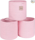 voten Storage Cubes Baskets Bins Organizer 11x11x11'' Fit 12x12''Cube Storage Organizer Bookcases Shelf,Durable Woven Cotton Storage Basket for Organizing,Round 3Pack Pink