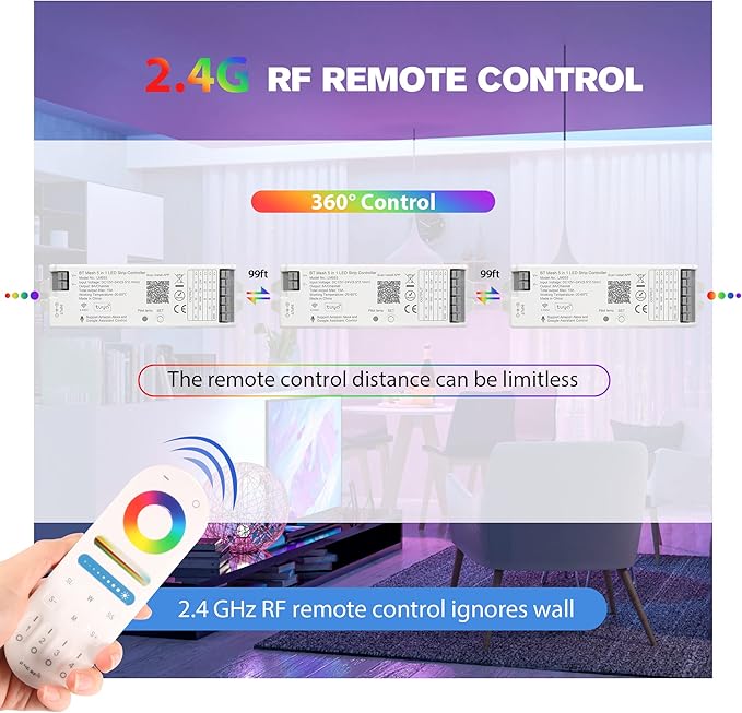 XXK LM053 Bluetooth Mesh 4.2 LED Strip Controller RGB CCT RGBW 5in1 Dimmable Compatible with Smart Life APP/Alexa Echo/Google Assistant Home/Siri, DC12-24V Lights Controller