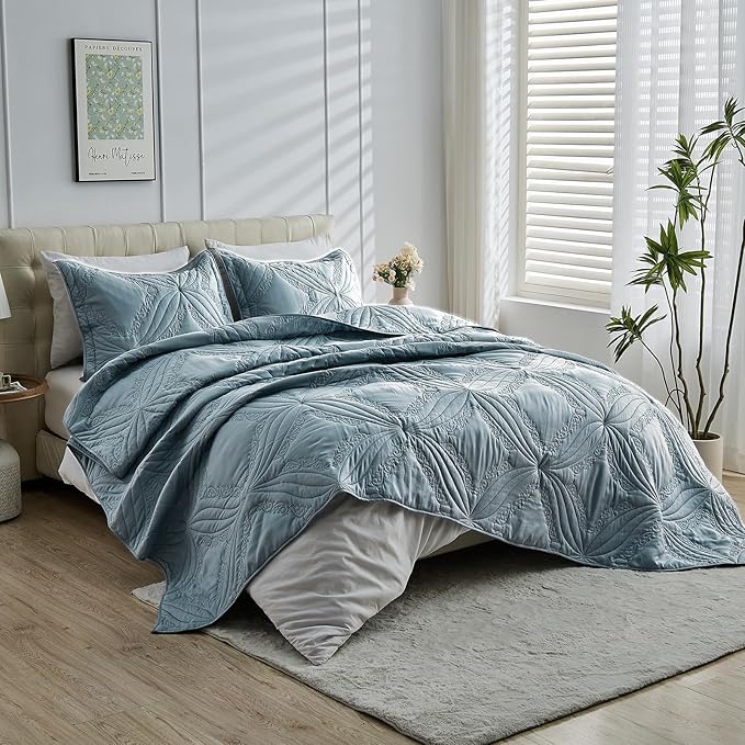 Kingnex Oversized King Bedspreads 128x120 Ultrasonic Quilted Blue | Extra Wide - Image 5
